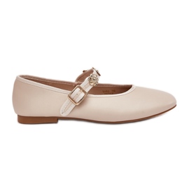 Women's ballerinas with a belt and golden pins beige