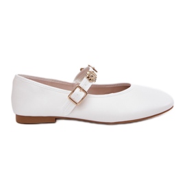 Women's ballerinas with a belt and golden pins white