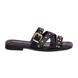 Decorated women's flat -heeled women's flip flops with stripes and black clamp