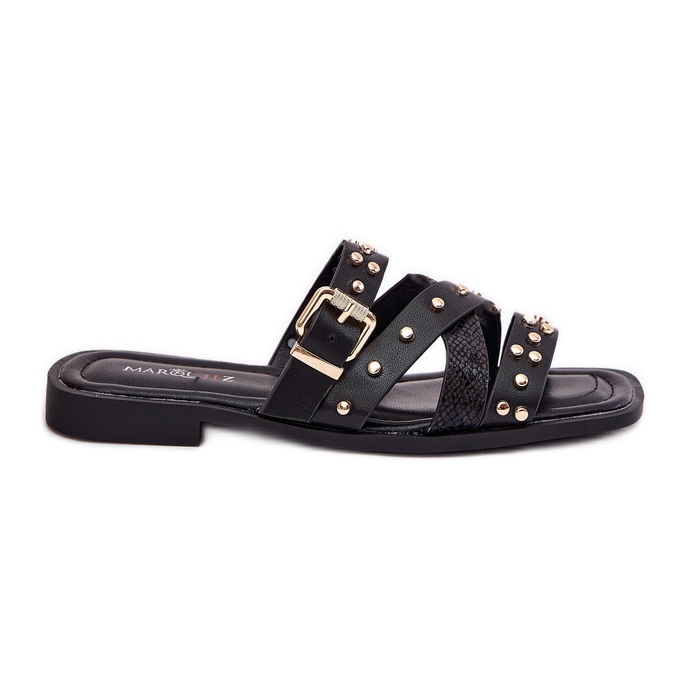Decorated women's flat -heeled women's flip flops with stripes and black clamp