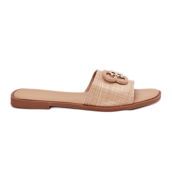 Flat women's flip flops with decorative detail beige Flat women's flip flops with decorative detail beige