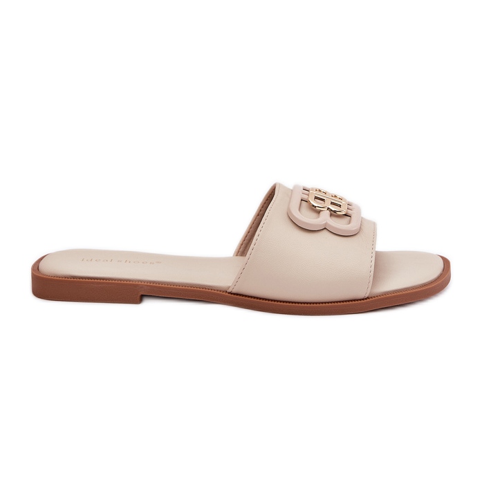 Flat women's flip flops with decorative detail beige