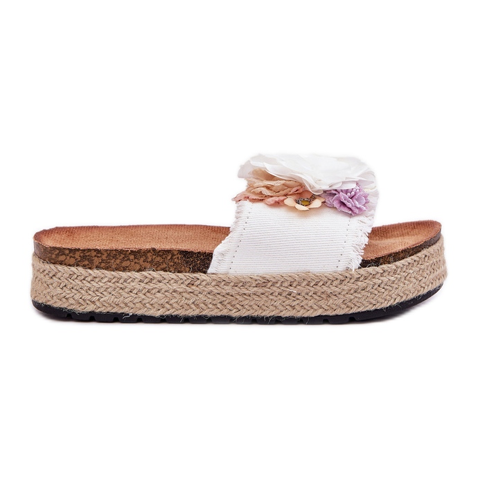Women's flip flops with flowers platform with white braid