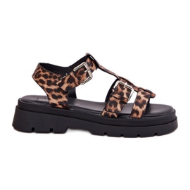 Women's eco leather sandals with leopard buckle clamps beige