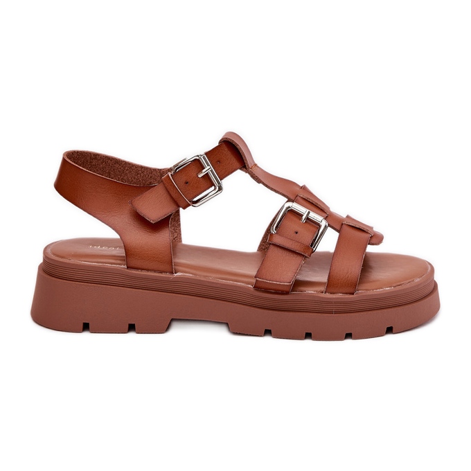 Women's Eco Leather sandals with camel buckles brown