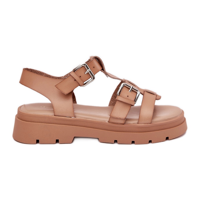 Women's eco leather sandals with khaki buckles beige