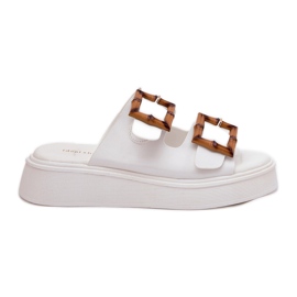 Eco leather women's slippers on the platform with white buckles