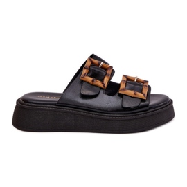 Eco leather women's slippers on the platform with black buckles