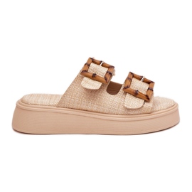 Women's flip flops on the platform with beige buckles Women's flip flops on the platform with beige buckles