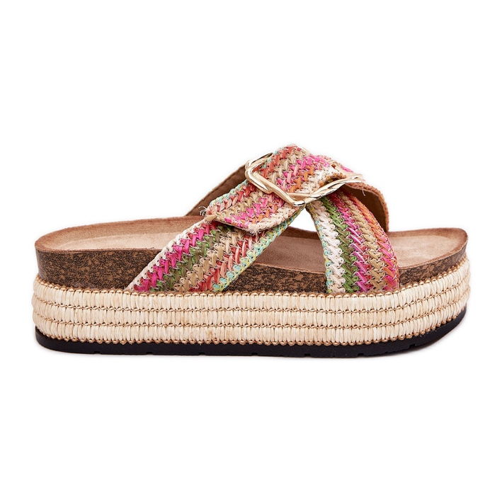Women's flip flops on the platform with braid and the Golden Klam Multikolor multicolored