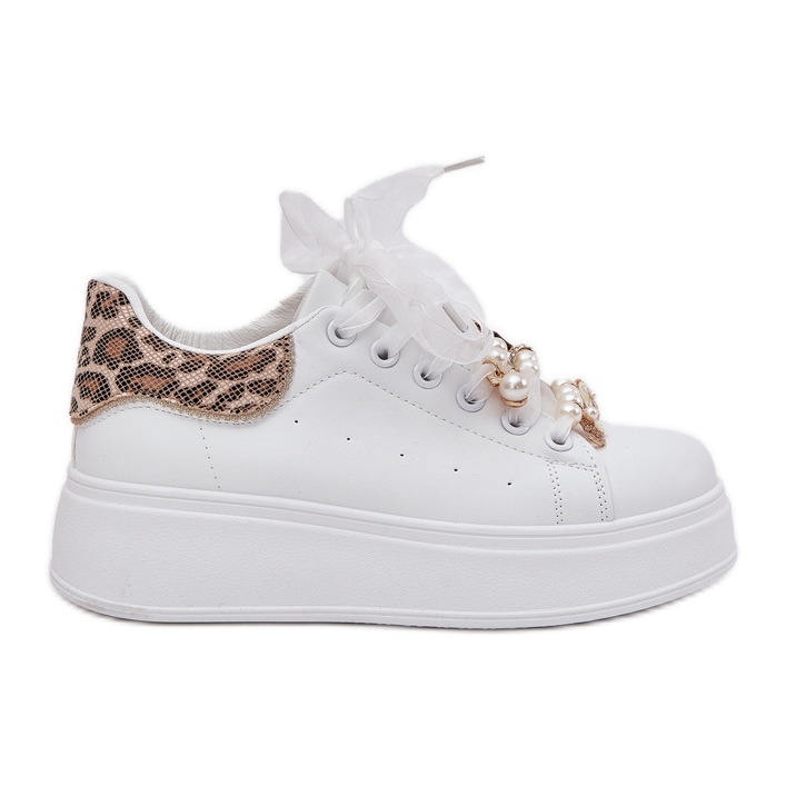 Women's sneakers on the platform with pins white leopard Women's sneakers on the platform with pins white leopard