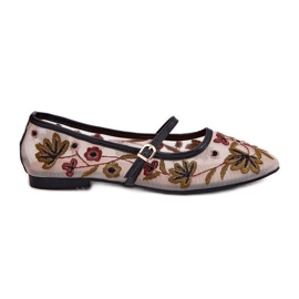 Ballerinas with embroidery and belt black