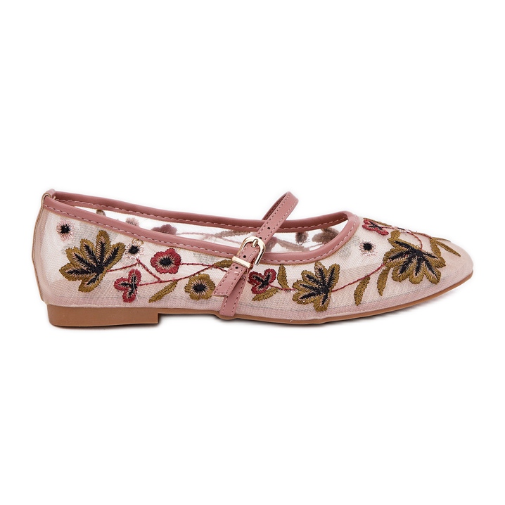 Ballerinas with embroidery and pink belt Ballerinas with embroidery and pink belt