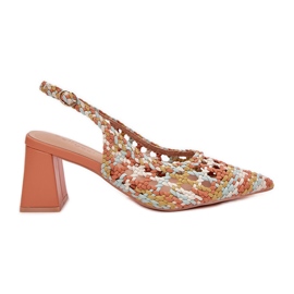 Sandals with braid on the multicolor post yellow