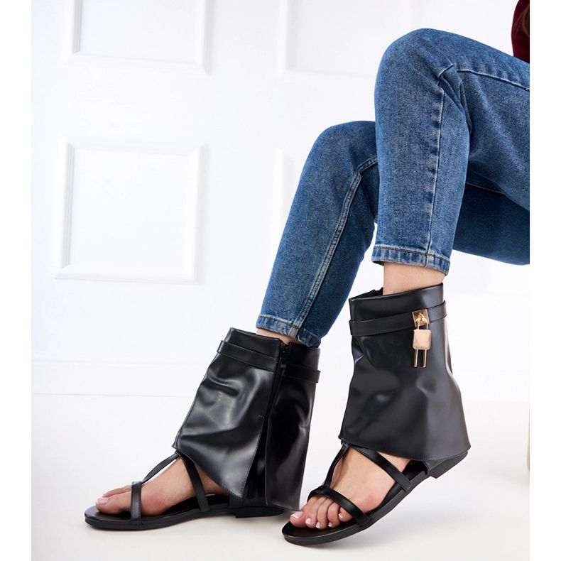 Black flat sandals with upper