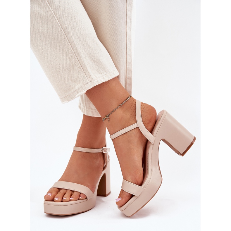 Eco leather sandals on the post beige