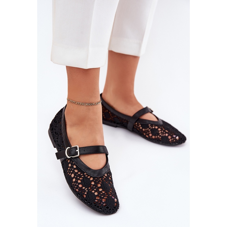 Openwork ballerinas with black belt Openwork ballerinas with black belt