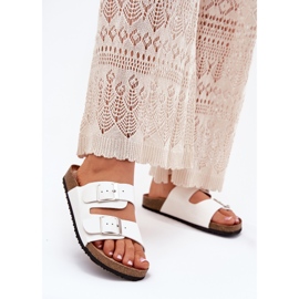 Women's flip flops on the cork platform white buckles