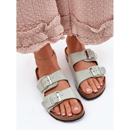 Women's flip flops on the cork platform mint clamps green