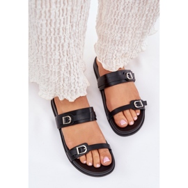 Women's Flip-Flops With Buckles, Black