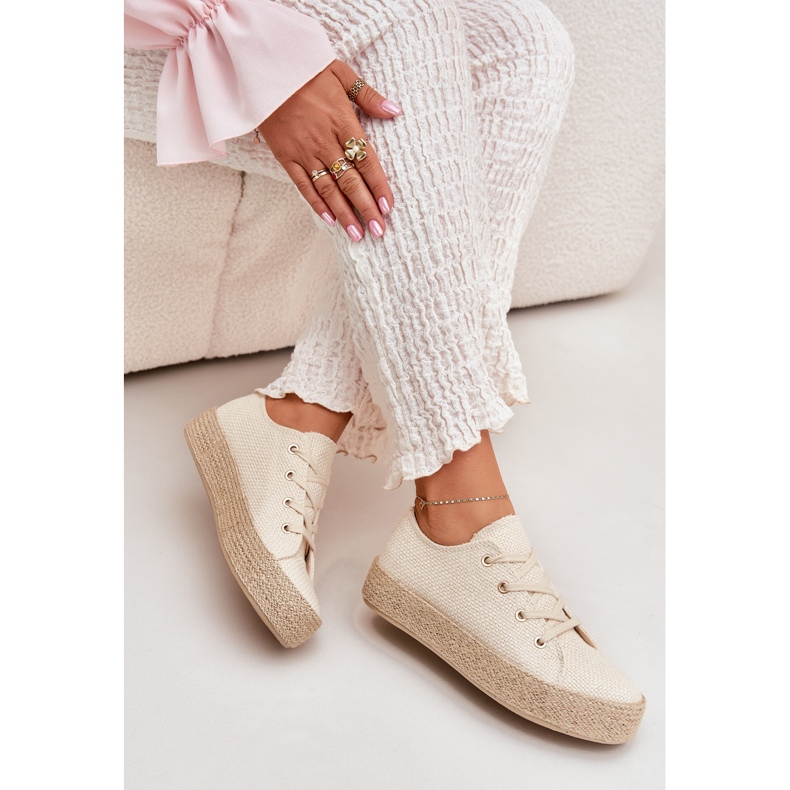 Women's sneakers on the platform with braid beige