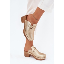 Slippers women's heels with golden clamp