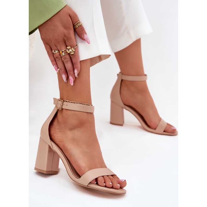 Eco leather women's sandals on the post beige