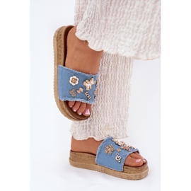 Women's slippers with golden pins on the blue platform Women's slippers with golden pins on the blue platform