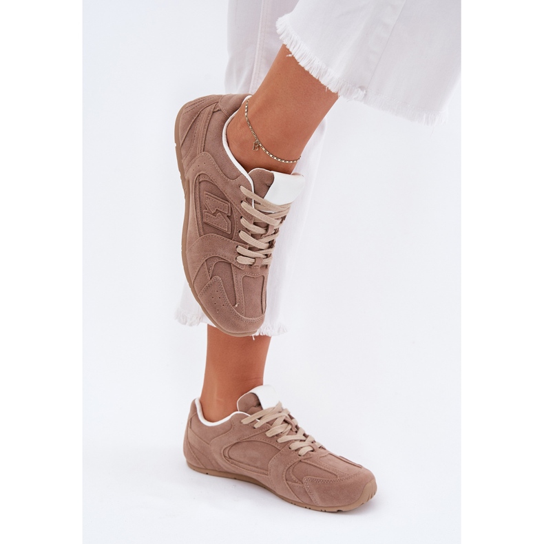 Women's sports shoes with eco suede dark beige