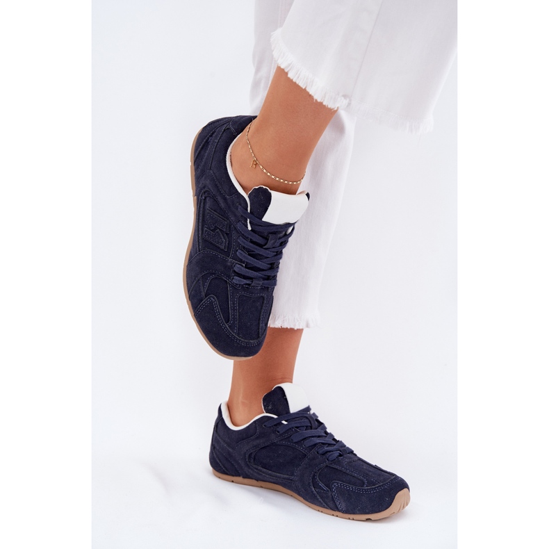 Women's sports shoes with eco suede navy blue
