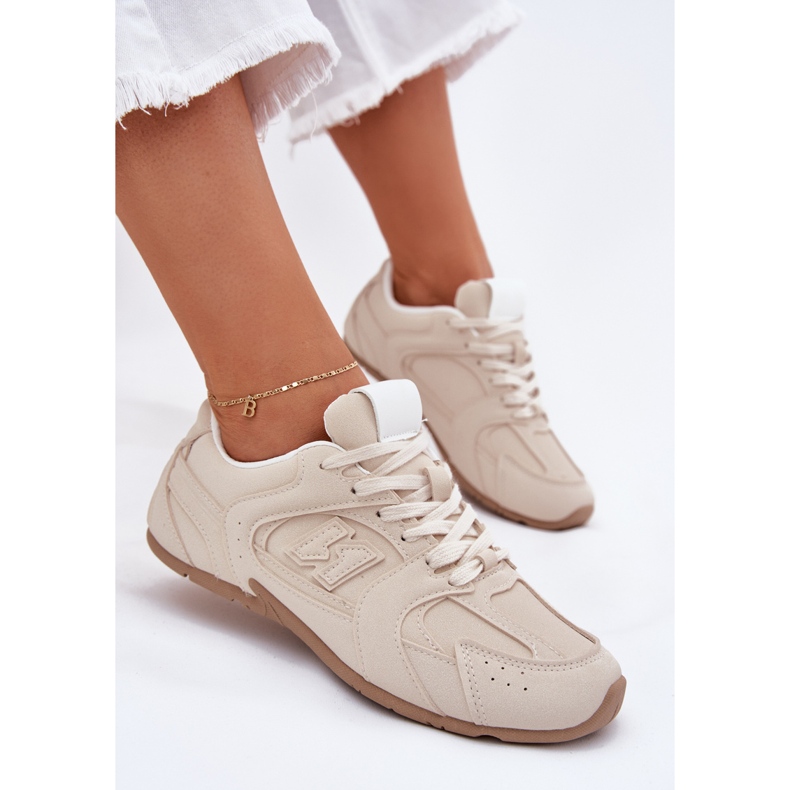 Women's sports shoes with eco suede beige Women's sports shoes with eco suede beige