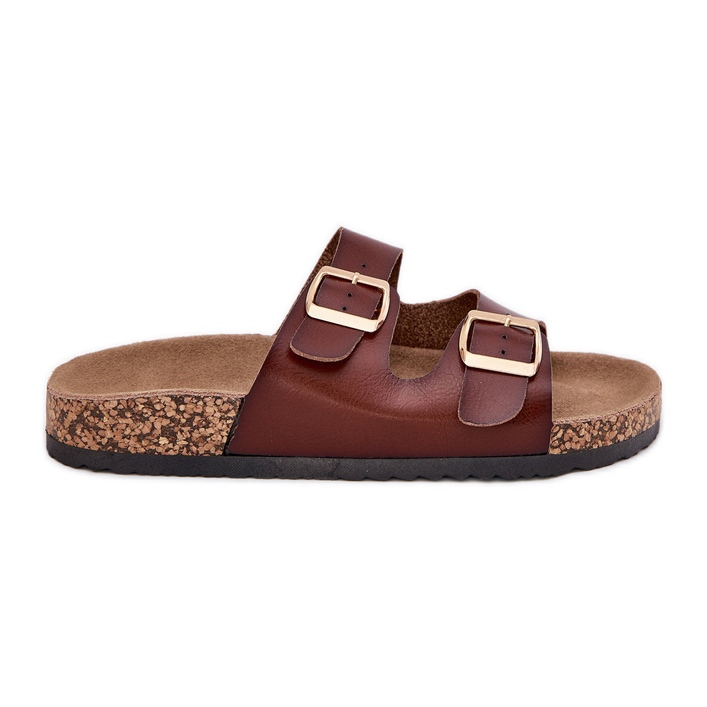 EVento Women's flip flops with eco buckles brown leather EVento Women's flip flops with eco buckles brown leather