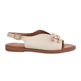 EVento Flat -heeled women's sandals with a golden decoration beige EVento Flat -heeled women's sandals with a golden decoration beige