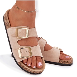 EVento Women's flip flops with eco suede golden beige buckles
