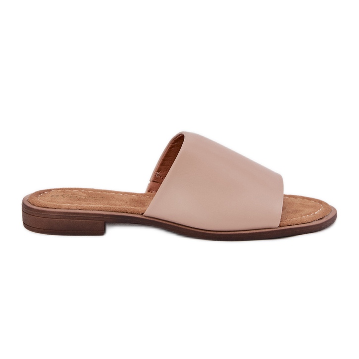 EVento Women's leather flat beige flip flops