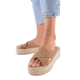 Brown espadrilles with stripes on the platform