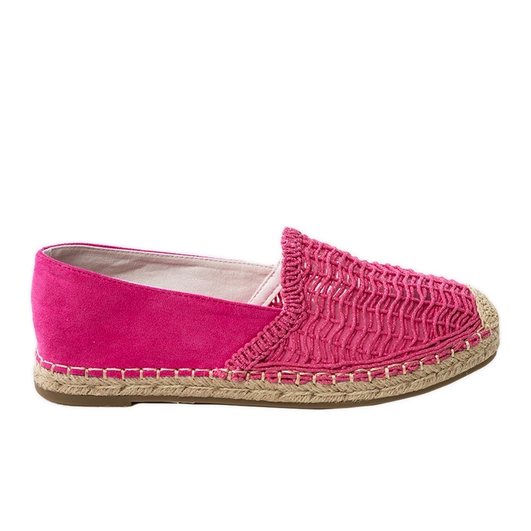 Pink openwork espadrilles on the platform