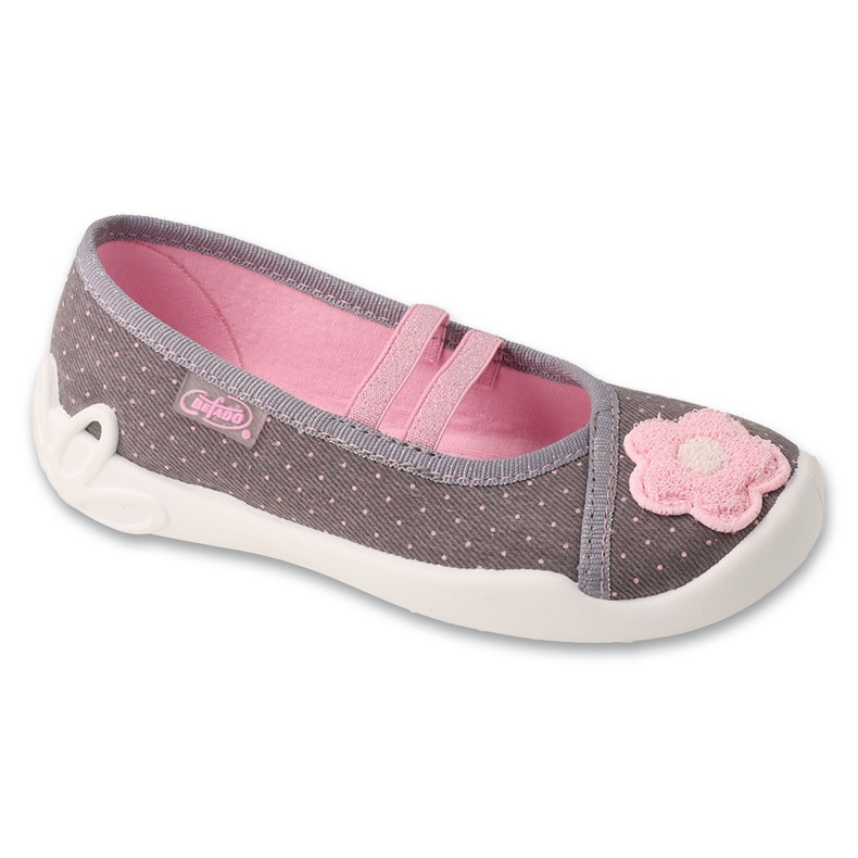Befado Girls' slippers 116x334 Flower application grey Befado Girls' slippers 116x334 Flower application grey