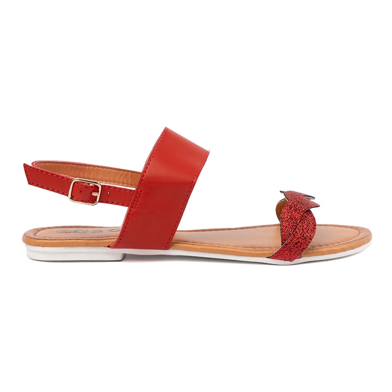 Red flat sandals with glitter