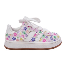 Glossy girls' sports shoes with white flowers