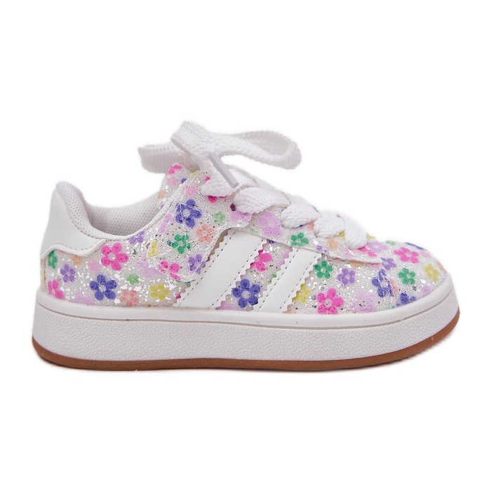 Glossy girls' sports shoes with white flowers