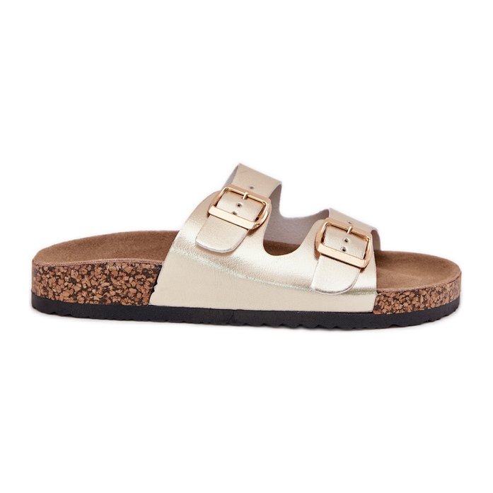 EVento Women's flip flops with eco -leather buckles golden
