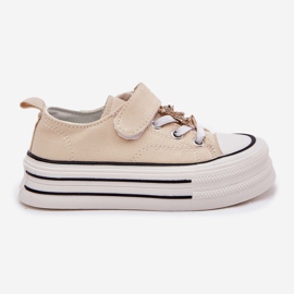 Girls' sneakers with a golden pin beige bear