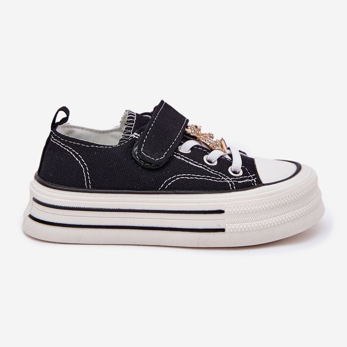 Girls' sneakers with a golden pin black