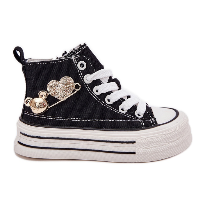 High children's sneakers with a golden decoration black