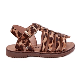 Children's sandals with eco leather leopard print brown