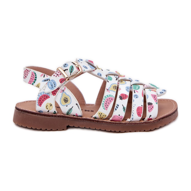 Children's sandals with eco leather in multicolor fruit white