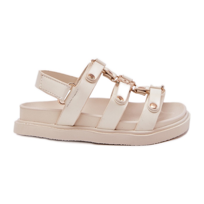 Girls' sandals with golden detail beige Girls' sandals with golden detail beige