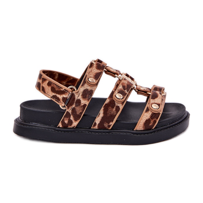 Girls' sandals with a golden detail leopard brown Girls' sandals with a golden detail leopard brown