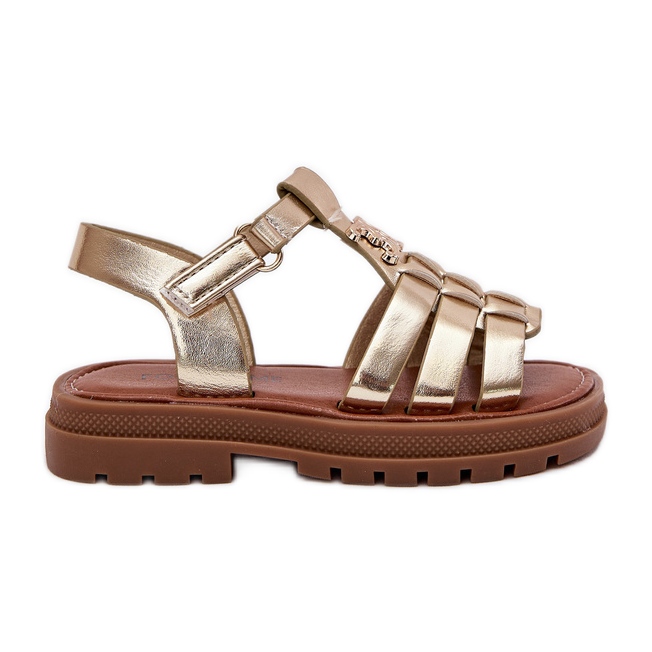 Girls' sandals with a decorative gold detail golden